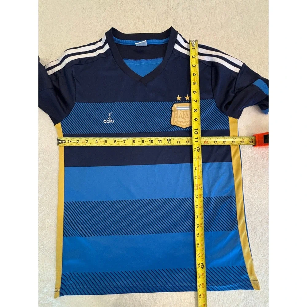 Argentina AFA Soccer Jersey Blue‎ Navy Striped V-Neck Short Sleeve Shirt Mens M